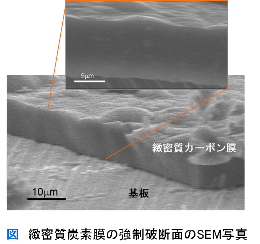 緻密質炭素膜の強制破断面のSEM写真